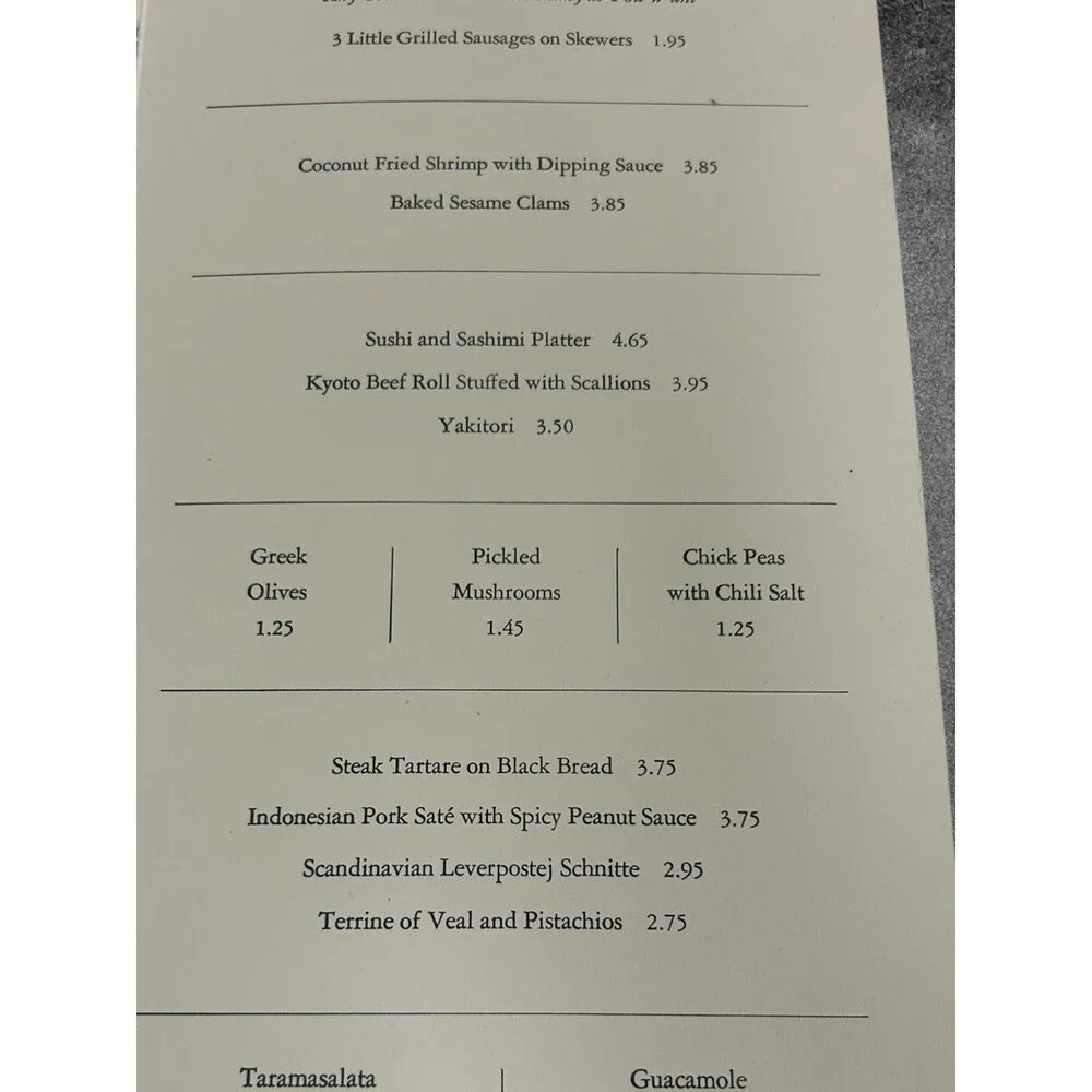 RARE WINDOWS ON THE WORLD MENU 107TH FLOOR WORLD TRADE CENTER NEW YORK 1980'S